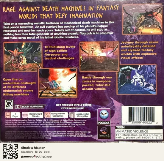 Shadow Master PlayStation, NTSC box back
