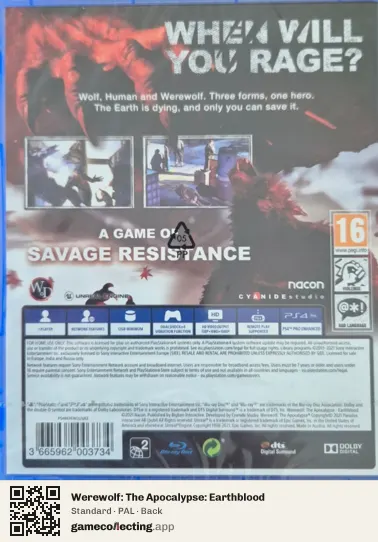 Werewolf: The Apocalypse: Earthblood PlayStation 4, PAL box back