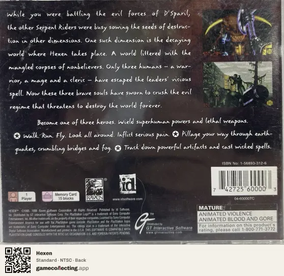 Hexen PlayStation, NTSC box back