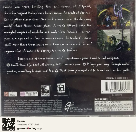 Hexen PlayStation, NTSC box back