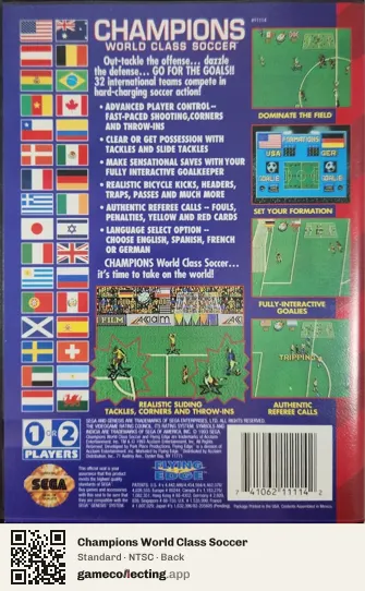 Champions World Class Soccer Sega Mega Drive / Genesis, NTSC box back