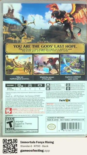 Immortals Fenyx Rising Nintendo Switch, NTSC box back