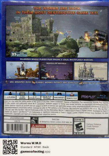 Worms W.M.D PlayStation 4, NTSC box back