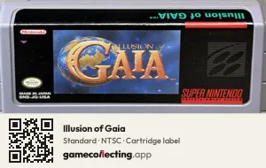 Illusion of Gaia Super Nintendo Entertainment System, NTSC cartridge label