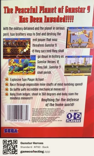 Gunstar Heroes Sega Mega Drive / Genesis, NTSC box back