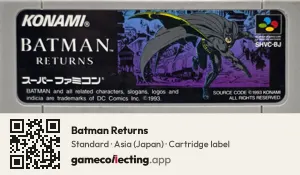 Batman Returns Super Nintendo Entertainment System, Asia cartridge label