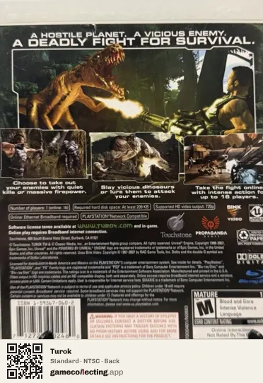 Turok PlayStation 3, NTSC box back