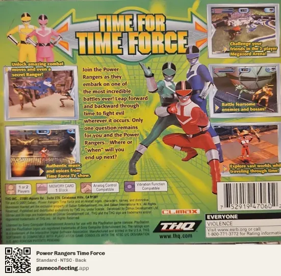 Power Rangers Time Force PlayStation, NTSC box back