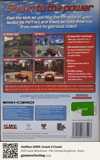 OutRun 2006: Coast 2 Coast Computer, United Kingdom box back