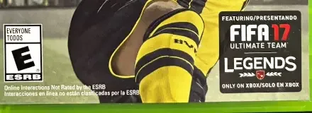 FIFA 17, the ESRB box on its front