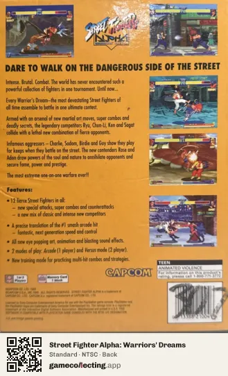 Street Fighter Alpha: Warriors' Dreams PlayStation, NTSC box back