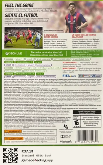 FIFA 15 Xbox 360, NTSC box back