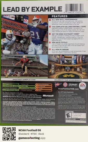NCAA Football 08 Xbox, NTSC box back