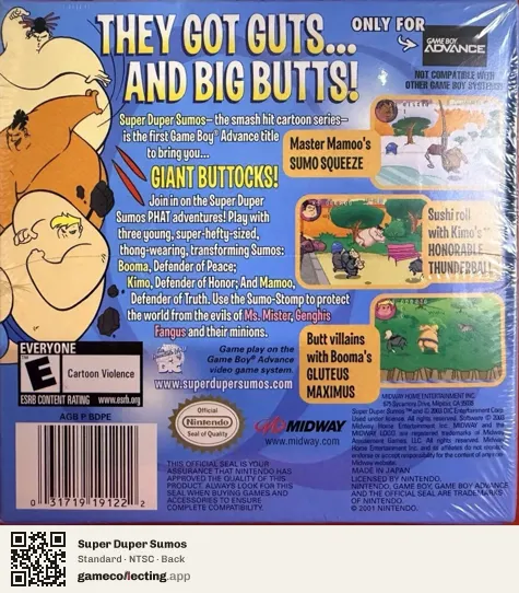 Super Duper Sumos Game Boy Advance, NTSC box back