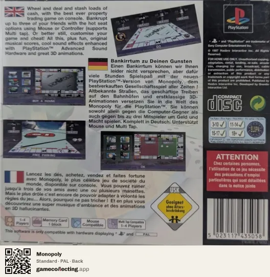 Monopoly PlayStation, PAL box back