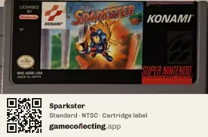 Sparkster Super Nintendo Entertainment System, NTSC cartridge label