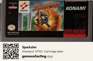 Sparkster Super Nintendo Entertainment System, NTSC cartridge label