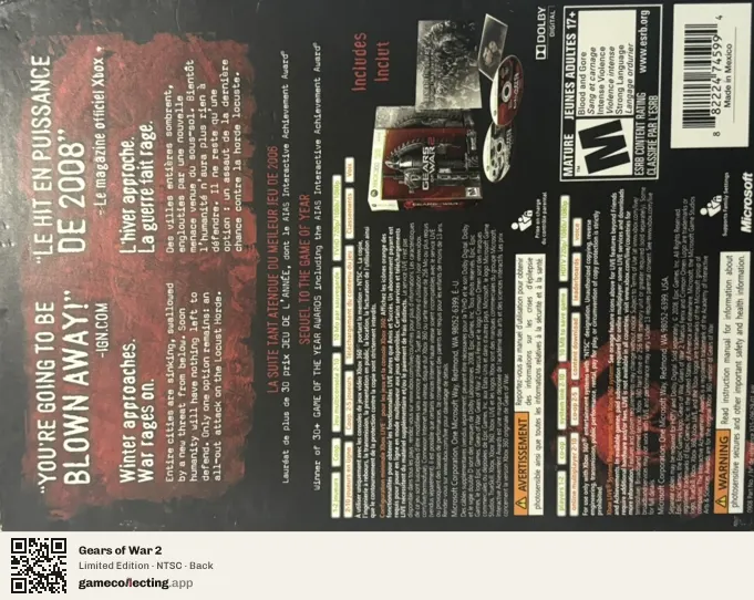Gears of War 2 Xbox 360, NTSC box back
