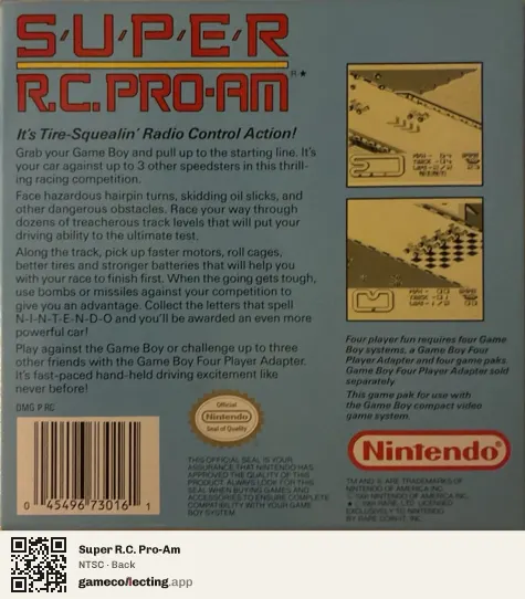Super R.C. Pro-Am Game Boy, NTSC box back
