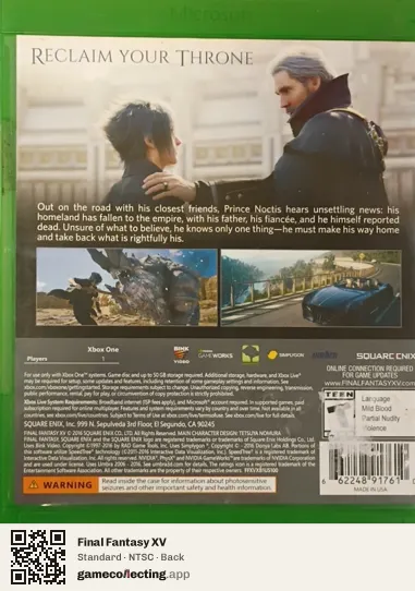 Final Fantasy XV Xbox One, NTSC box back