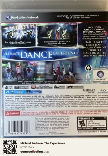 Michael Jackson: The Experience PlayStation 3, NTSC box back
