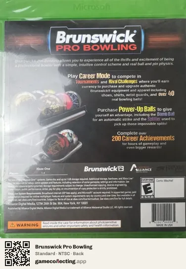 Brunswick Pro Bowling Xbox One, NTSC box back