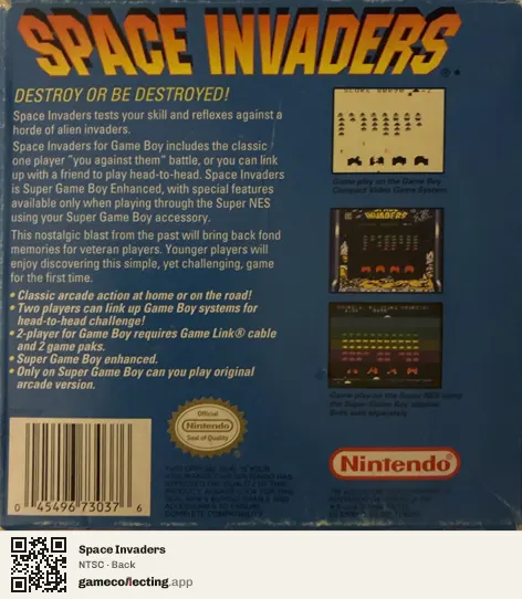 Space Invaders Game Boy, NTSC box back