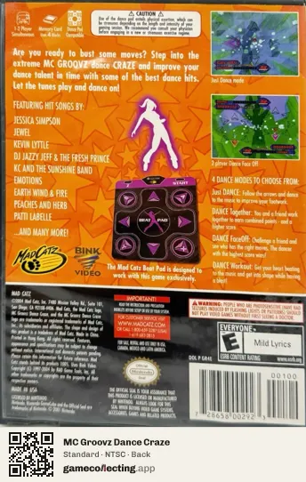 MC Groovz Dance Craze Nintendo GameCube, NTSC box back