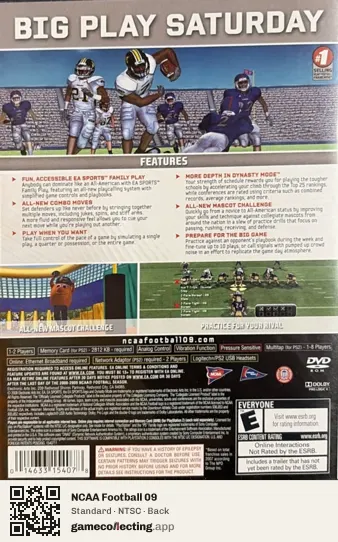 NCAA Football 09 PlayStation 2, NTSC box back