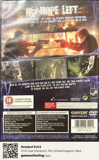 Resident Evil 6 Computer, United Kingdom box back