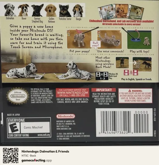 Nintendogs: Dalmatian & Friends Nintendo DS, NTSC box back