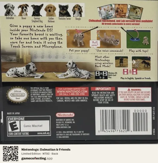 Nintendogs: Dalmatian & Friends Nintendo DS, NTSC box back