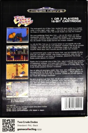 Two Crude Dudes Sega Mega Drive / Genesis, PAL box back