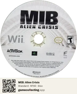 MIB: Alien Crisis Nintendo Wii, NTSC disc