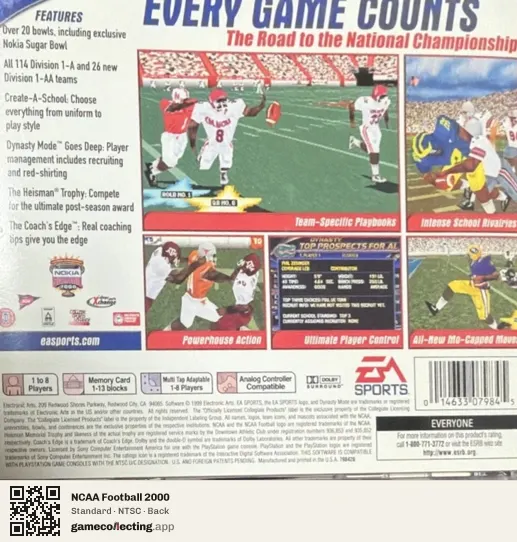 NCAA Football 2000 PlayStation, NTSC box back