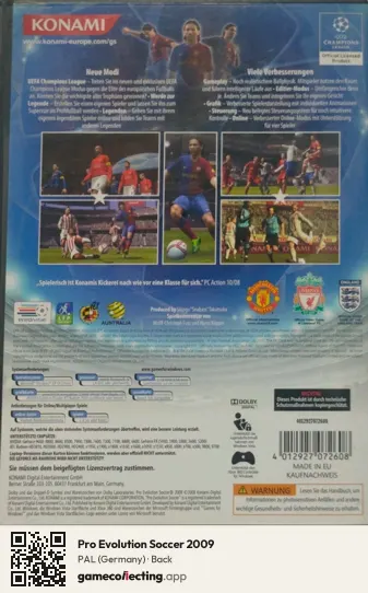 Pro Evolution Soccer 2009 Computer, Germany box back