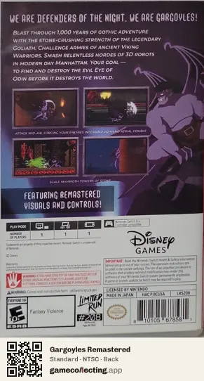 Gargoyles Remastered Nintendo Switch, NTSC box back