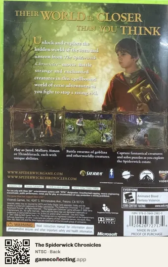 The Spiderwick Chronicles Xbox 360, NTSC box back