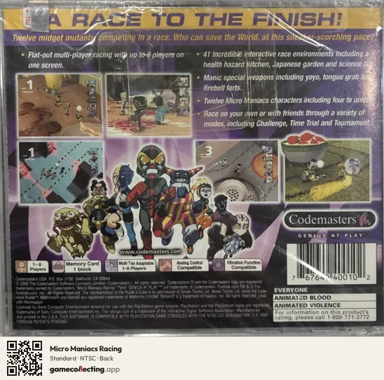 Micro Maniacs Racing PlayStation, NTSC box back