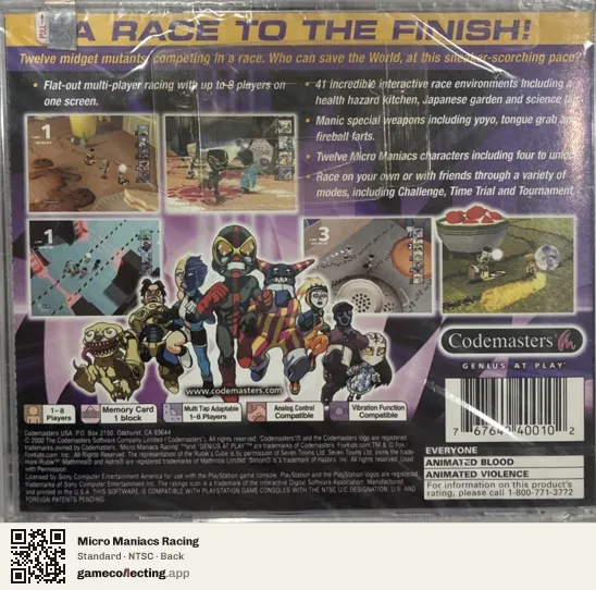Micro Maniacs Racing PlayStation, NTSC box back