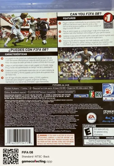 FIFA 08 PlayStation 3, NTSC box back