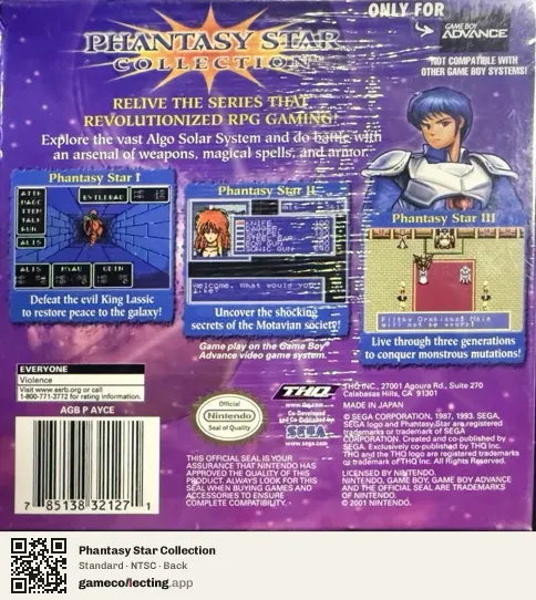 Phantasy Star Collection Game Boy Advance, NTSC box back