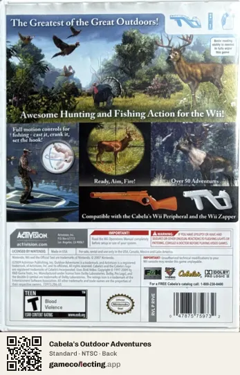 Cabela's Outdoor Adventures Nintendo Wii, NTSC box back