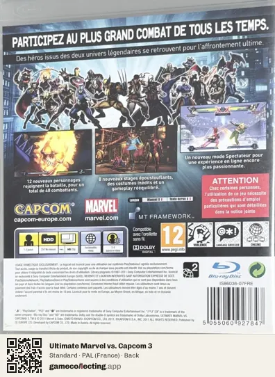 Ultimate Marvel vs. Capcom 3 PlayStation 3, France box back