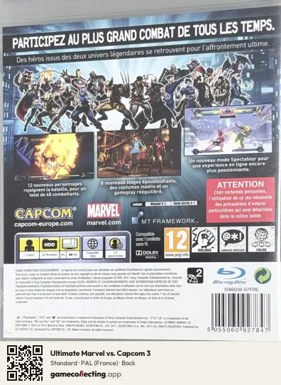 Ultimate Marvel vs. Capcom 3 PlayStation 3, France box back