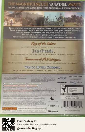 Final Fantasy XI Xbox 360, NTSC box back
