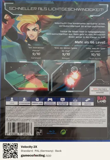 Velocity 2X PlayStation 4, Germany box back