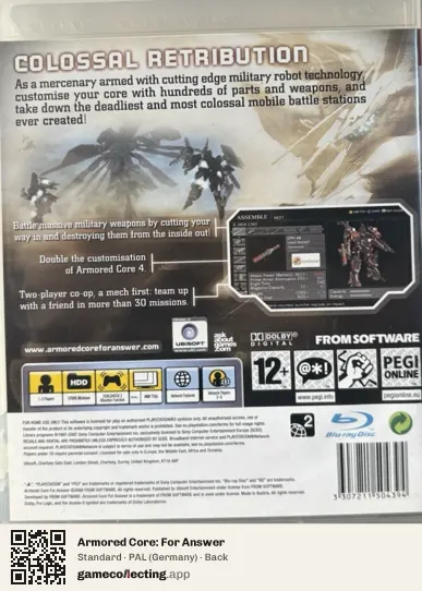 Armored Core: For Answer PlayStation 3, Germany box back