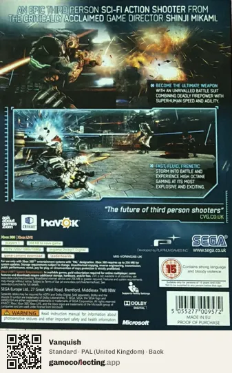 Vanquish Xbox 360, United Kingdom box back