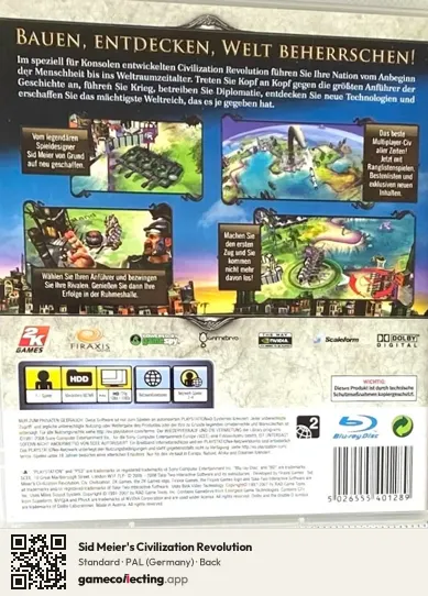 Sid Meier's Civilization Revolution PlayStation 3, Germany box back